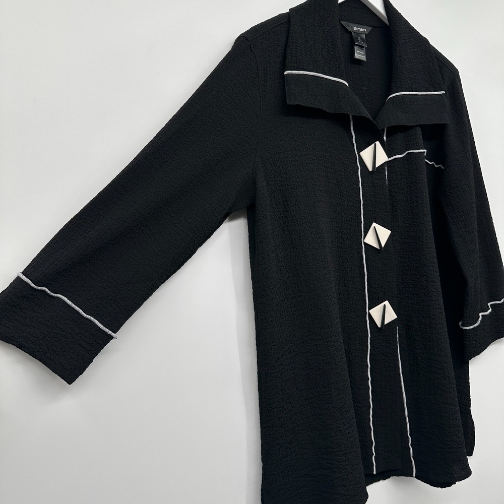 Ali Miles Tunic Jacket Top Shirt Medium Stretch Crinkle 3/4 Sleeves Witchy Artsy - Picture 2 of 14